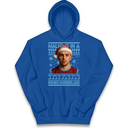 Jared Bowen walking in a Bowen Wonderland Christmas kids hoodie