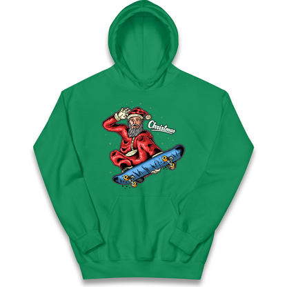 Santa Skateboarding Christmas kids hoodie