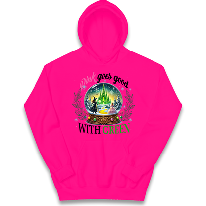 Wicked Pink Goes Good With Green Kids Hoodie