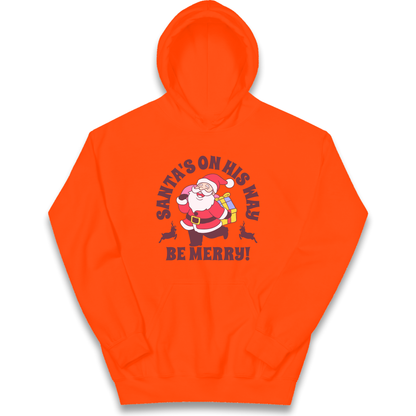 Santa's On His Way Christmas kids hoodie