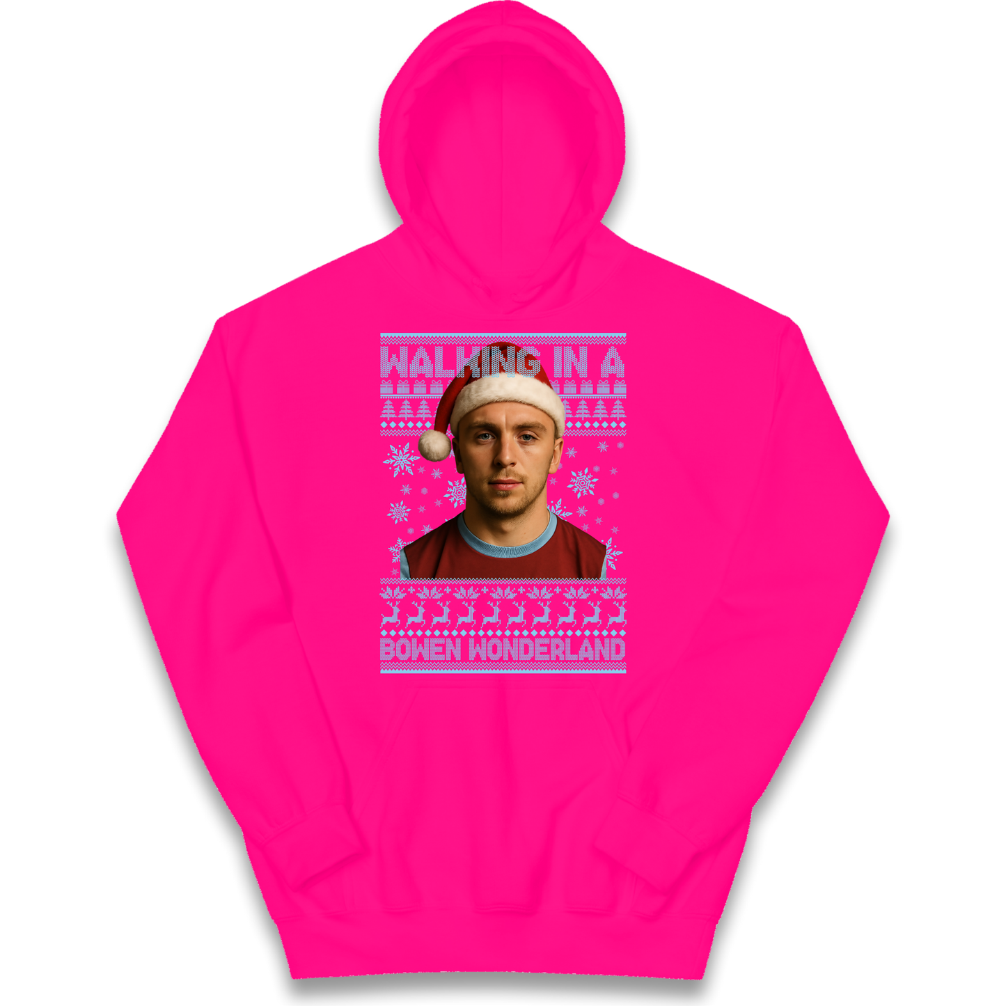 Jared Bowen walking in a Bowen Wonderland Christmas kids hoodie