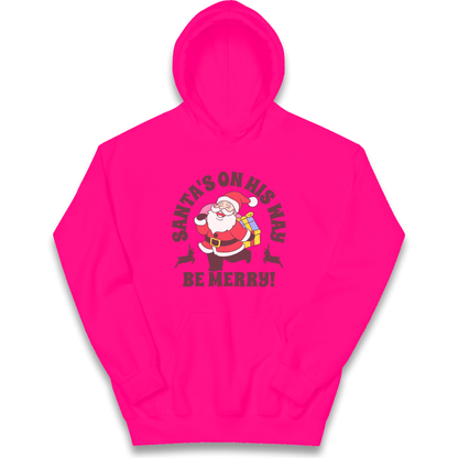 Santa's On His Way Christmas kids hoodie