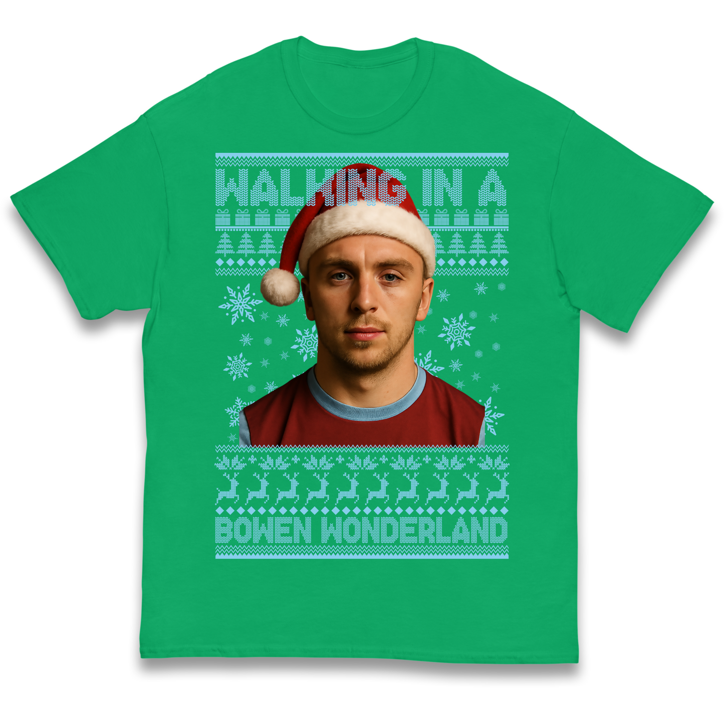 Jared Bowen walking in a Bowen Wonderland Christmas kids t shirt