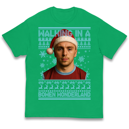 Jared Bowen walking in a Bowen Wonderland Christmas kids t shirt