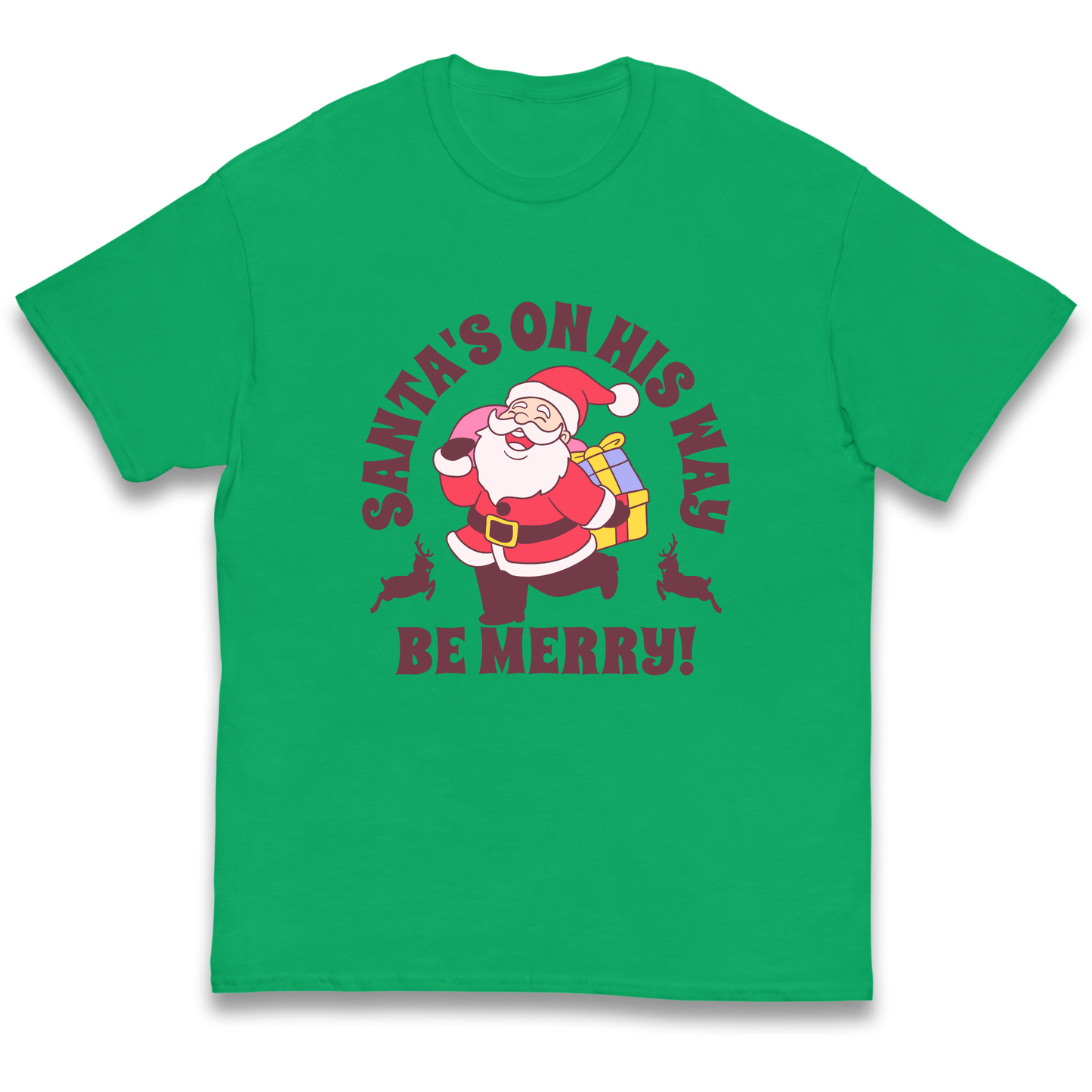 Santa's On His Way Christmas kids t shirt