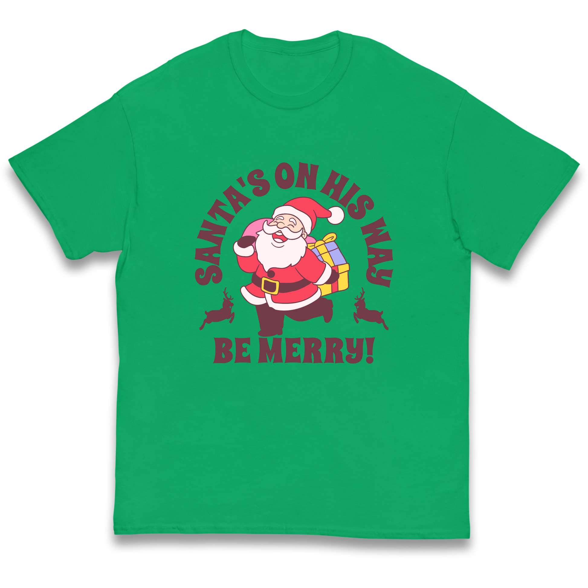 Santa's On His Way Christmas kids t shirt