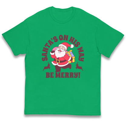 Santa's On His Way Christmas kids t shirt
