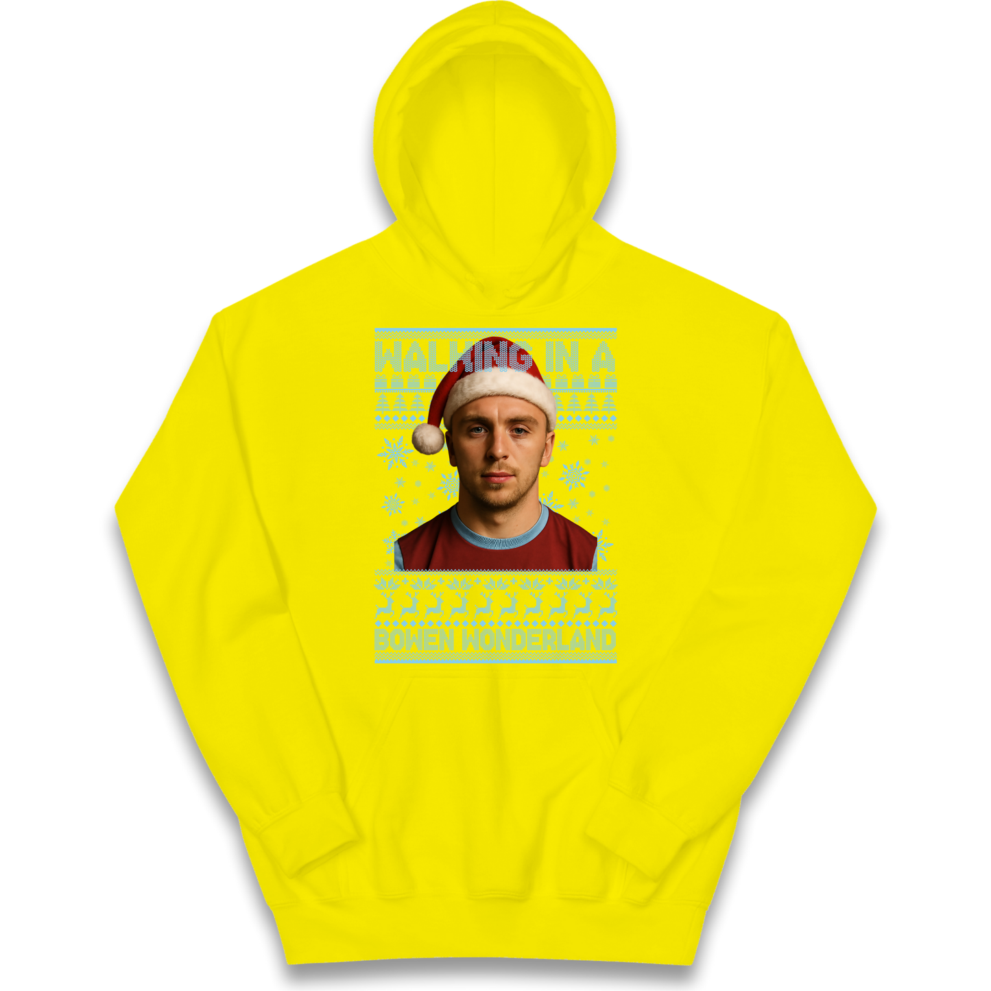 Jared Bowen walking in a Bowen Wonderland Christmas kids hoodie