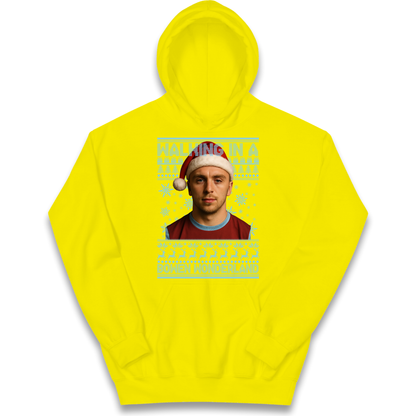 Jared Bowen walking in a Bowen Wonderland Christmas kids hoodie