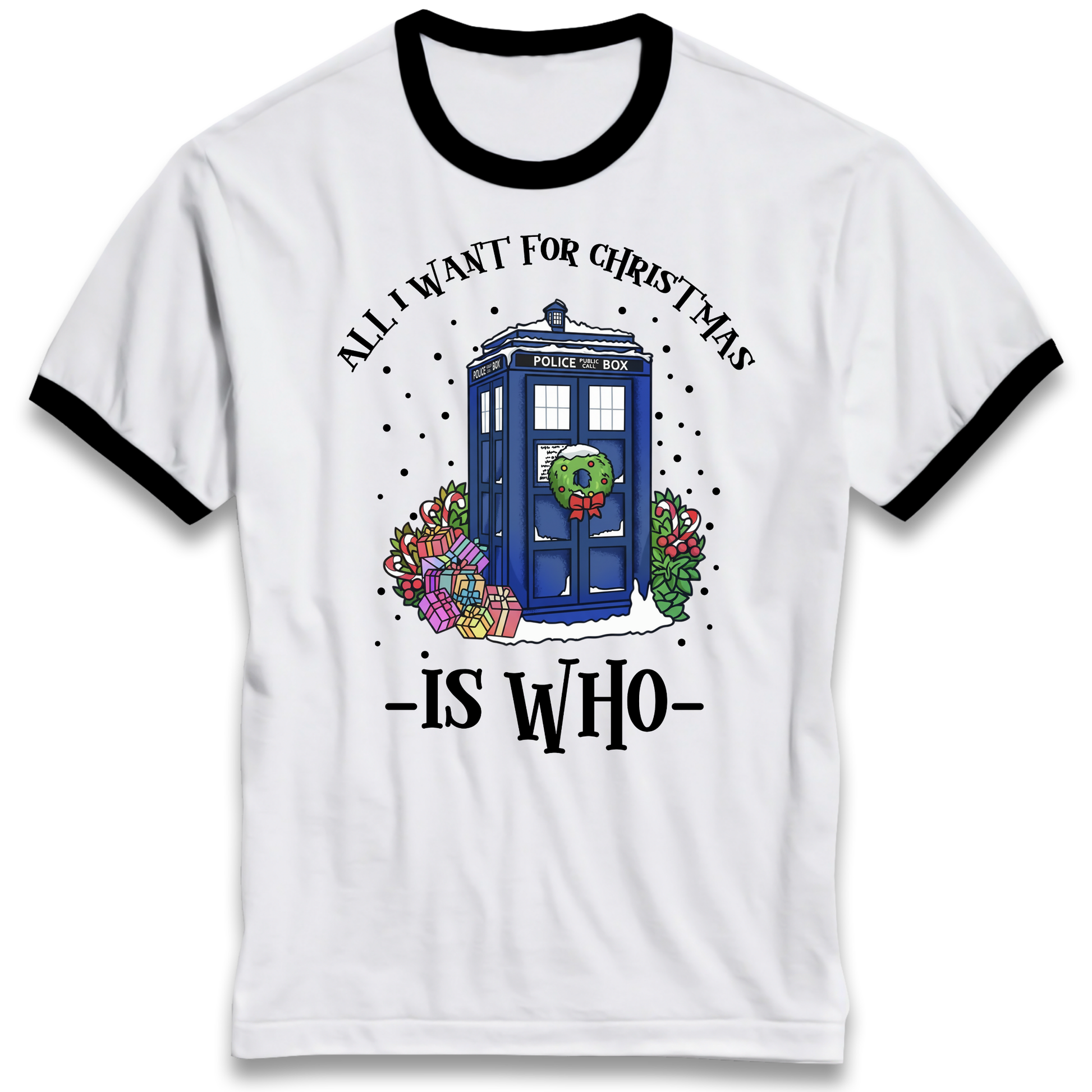 Dr Who Christmas Ringer T Shirt