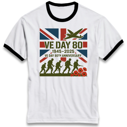 VE Day 80th Anniversary 1945 2025 Ringer T Shirt