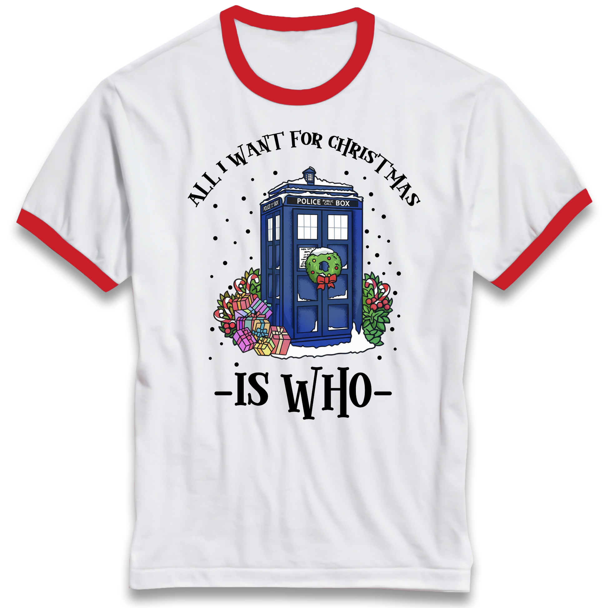 Dr Who Christmas Ringer T Shirt