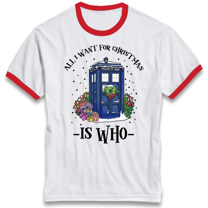 Dr Who Christmas Ringer T Shirt