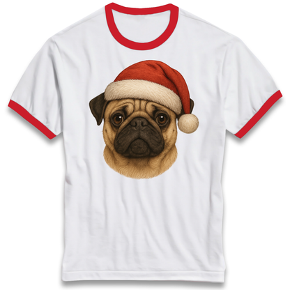Pug Face Christmas Ringer T Shirt