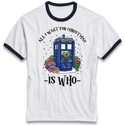 Dr Who Christmas Ringer T Shirt