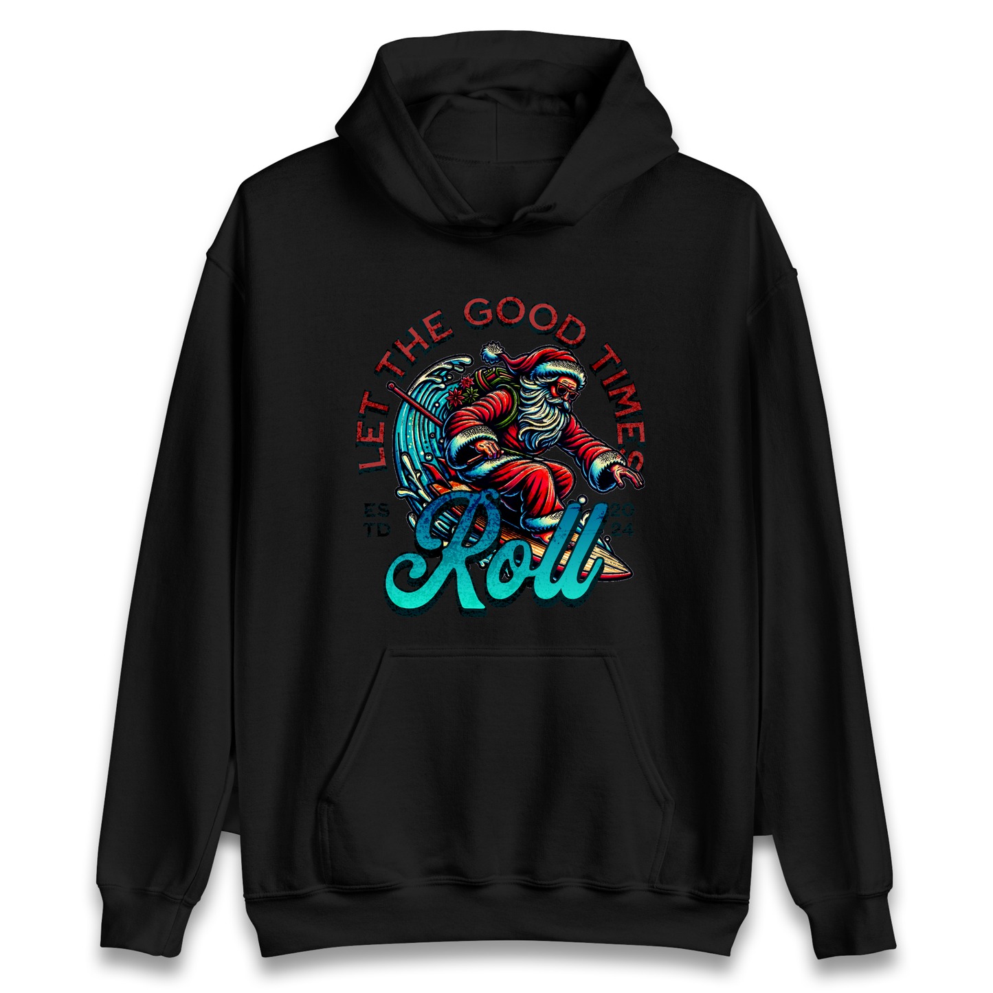 Santa Surfing Let The Good Times Roll Christmas Hoodie
