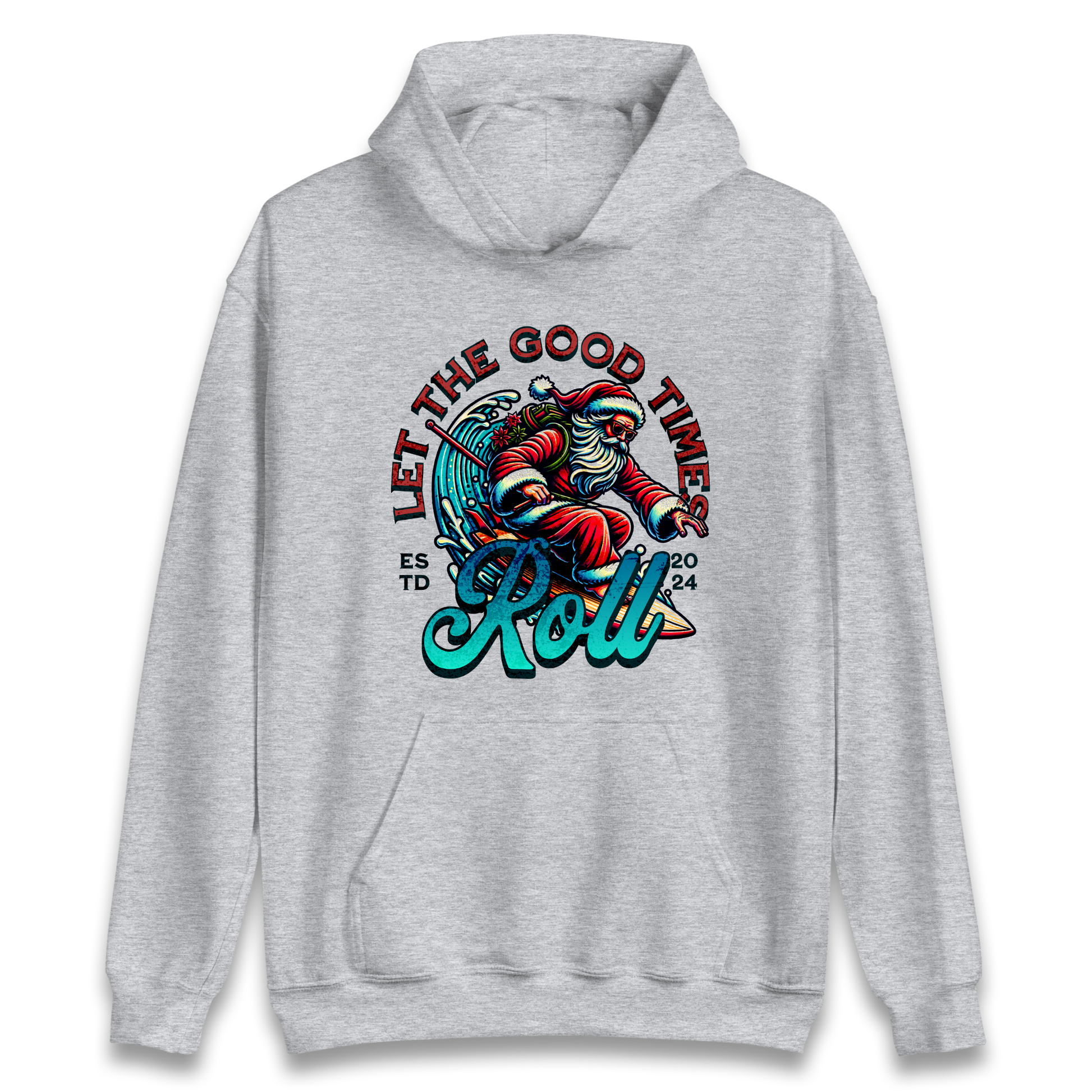 Santa Surfing Let The Good Times Roll Christmas Hoodie