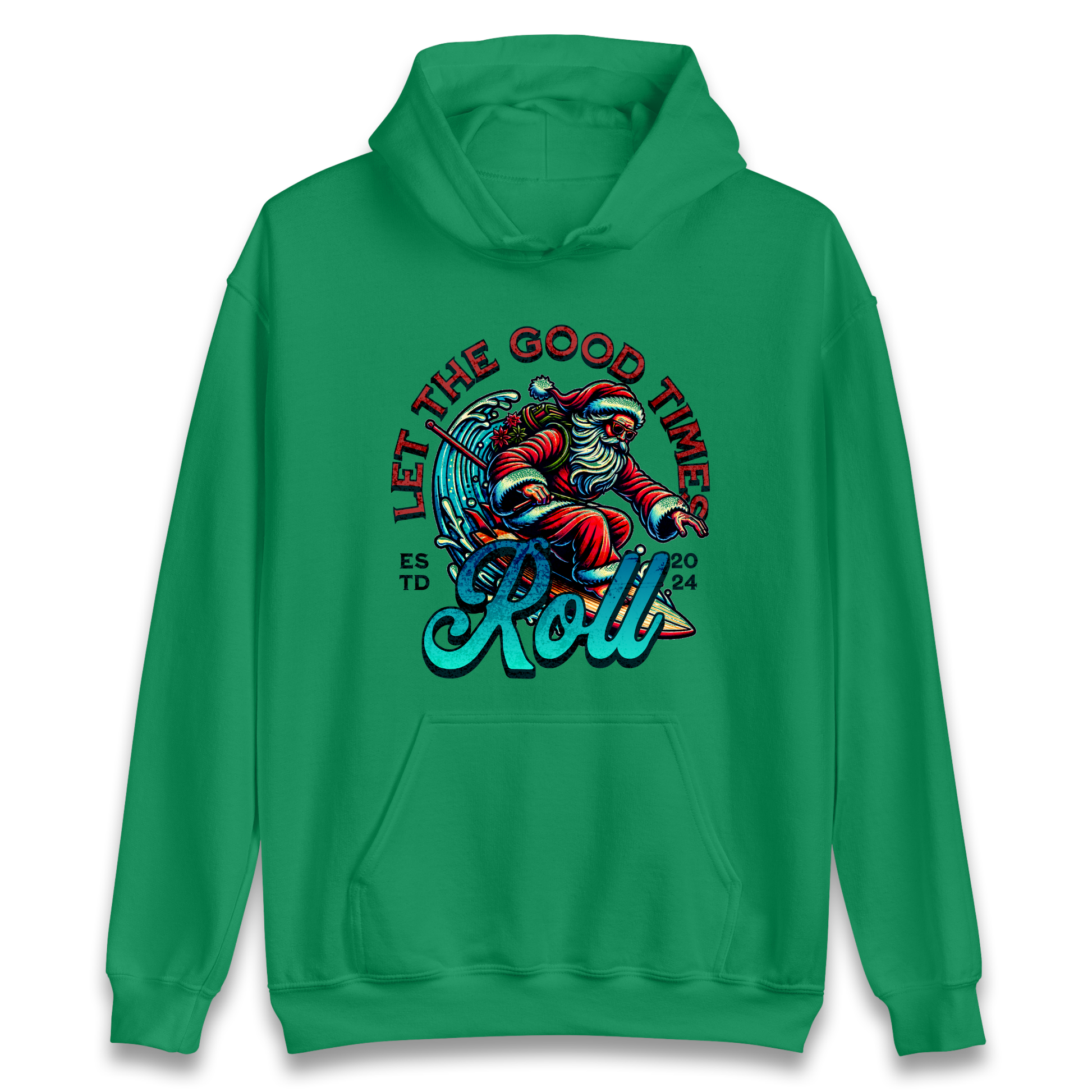 Santa Surfing Let The Good Times Roll Christmas Hoodie