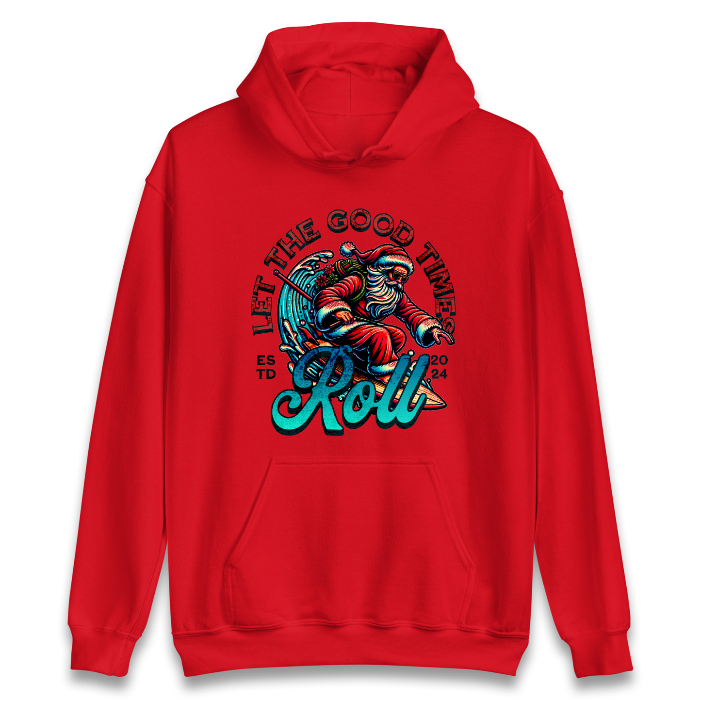 Santa Surfing Let The Good Times Roll Christmas Hoodie