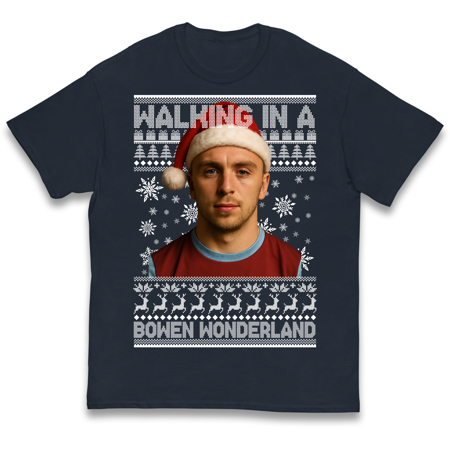 Jared Bowen walking in a Bowen Wonderland Christmas kids t shirt