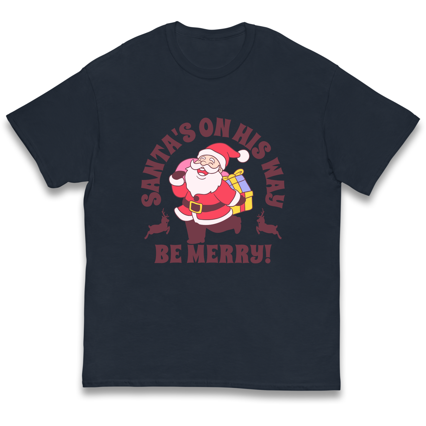 Santa's On His Way Christmas kids t shirt