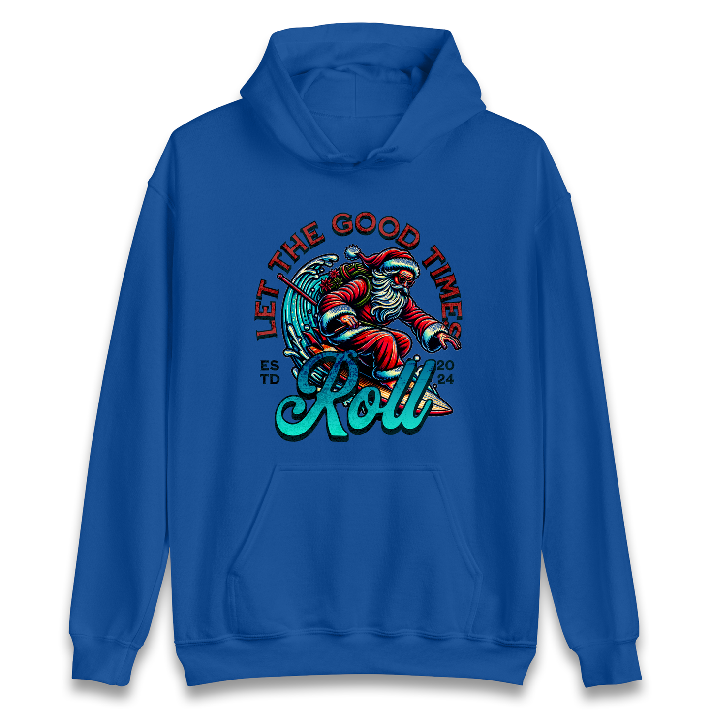 Santa Surfing Let The Good Times Roll Christmas Hoodie