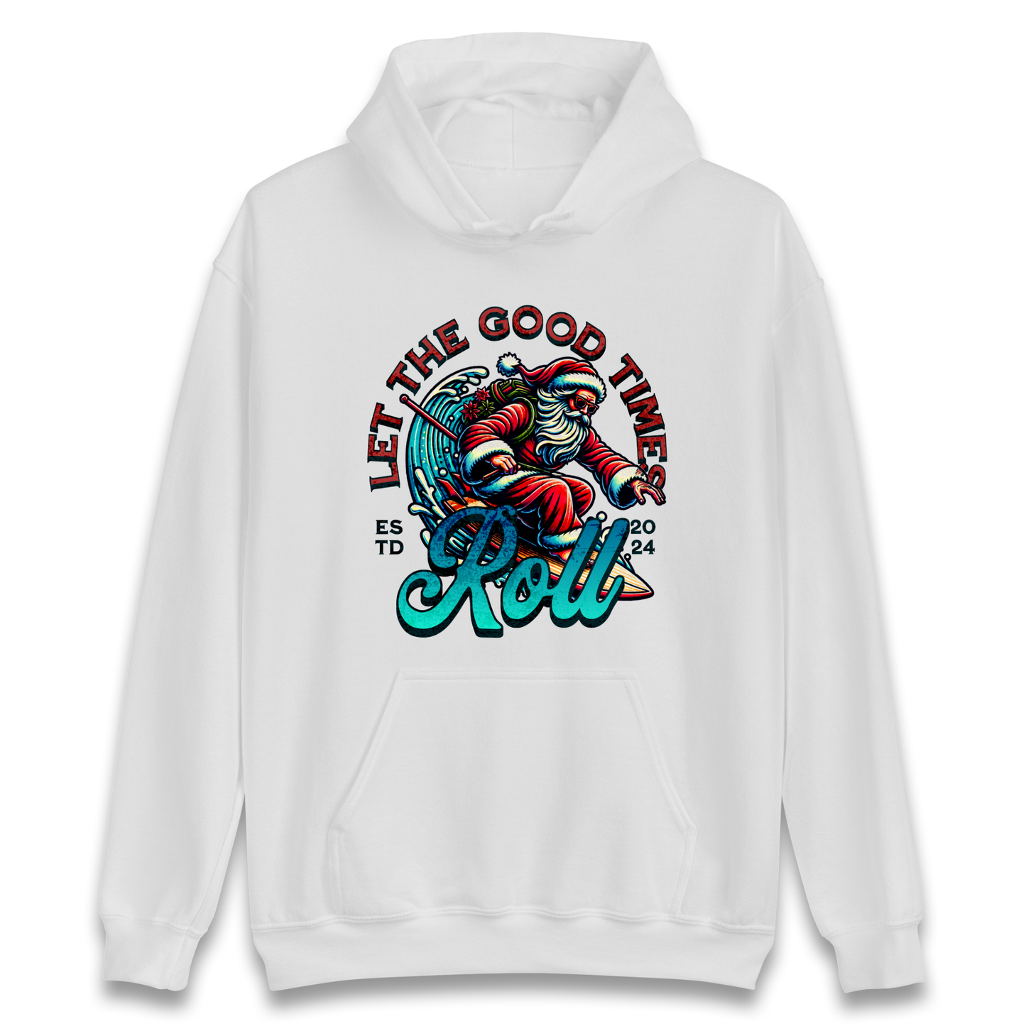 Santa Surfing Let The Good Times Roll Christmas Hoodie