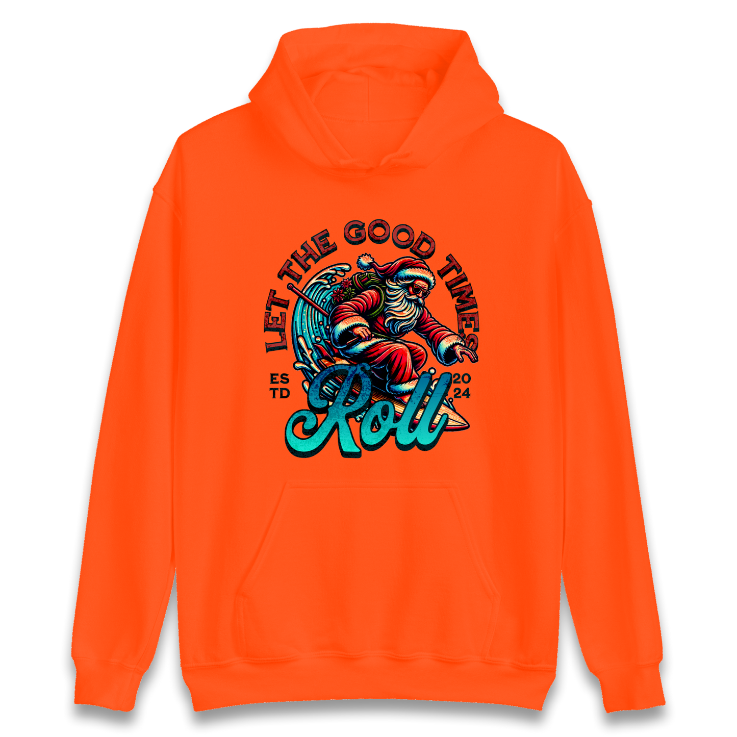 Santa Surfing Let The Good Times Roll Christmas Hoodie
