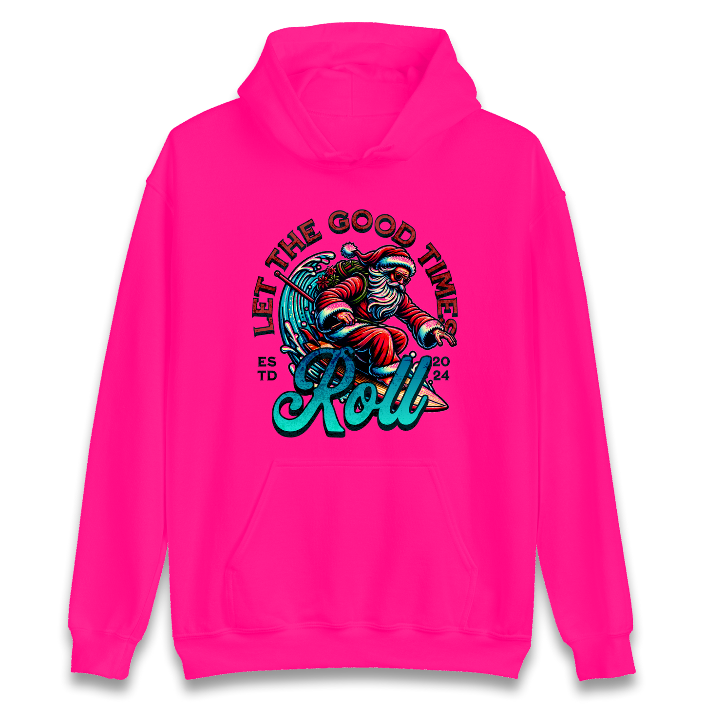 Santa Surfing Let The Good Times Roll Christmas Hoodie