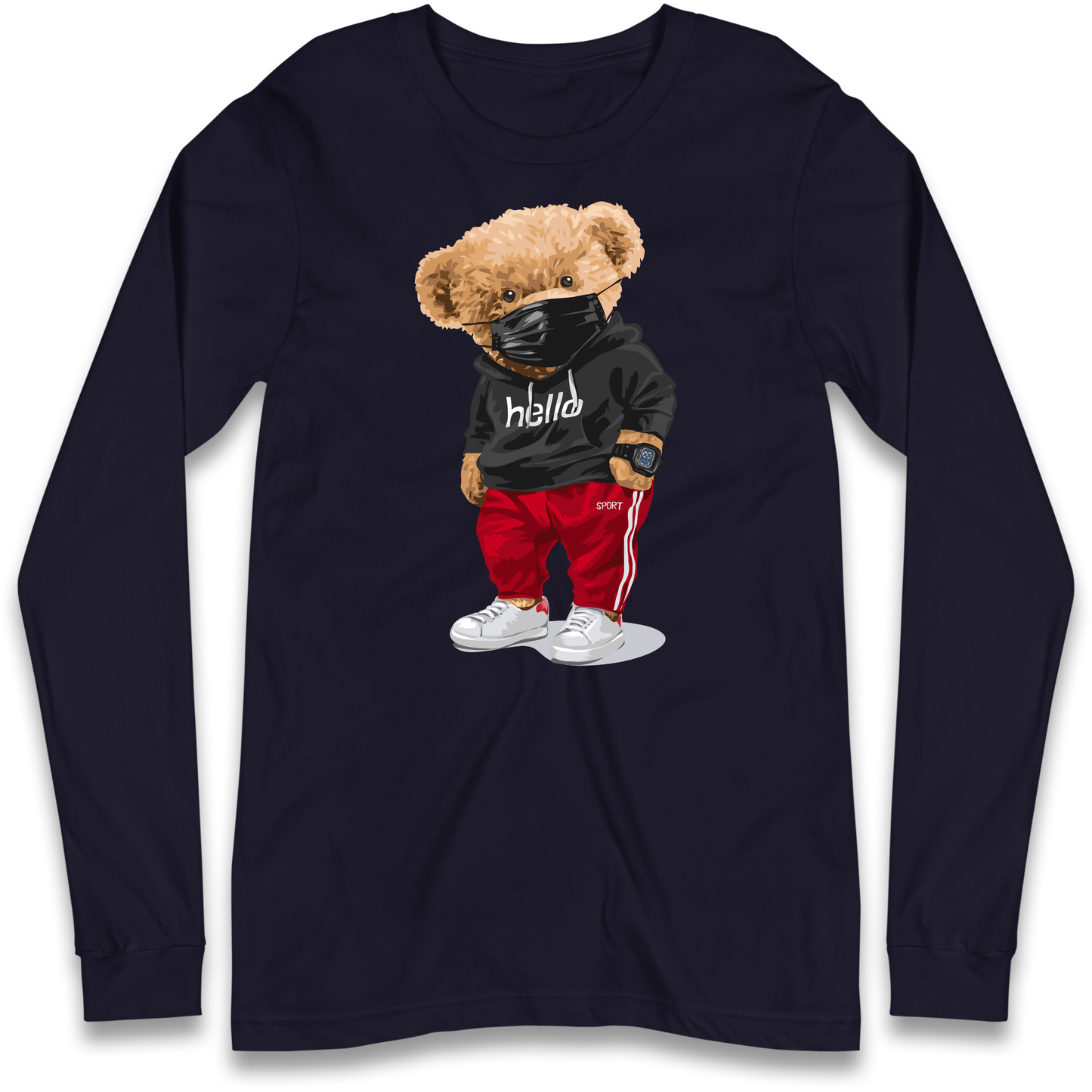 Teddy Bear Hello Streetwear Longsleeve T Shirt