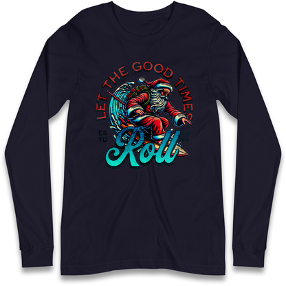 Santa Surfing Let The Good Times Roll Christmas Longsleeve T Shirt