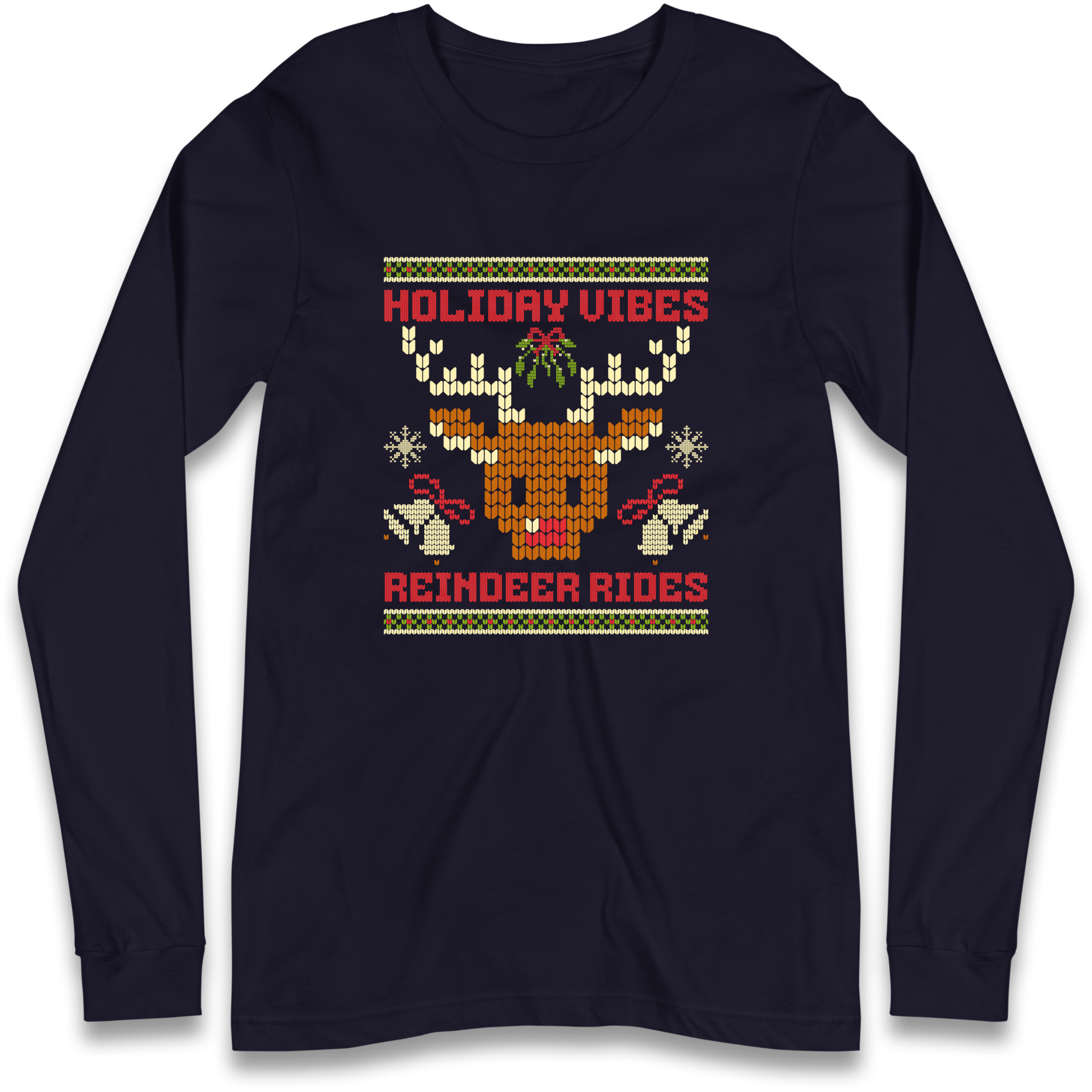 Holiday Vibes Reindeer Rides Christmas Longsleeve T Shirt