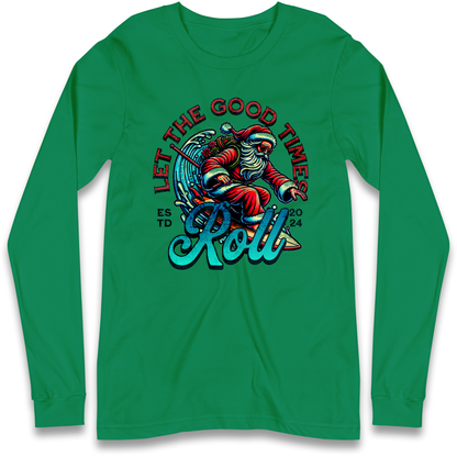 Santa Surfing Let The Good Times Roll Christmas Longsleeve T Shirt