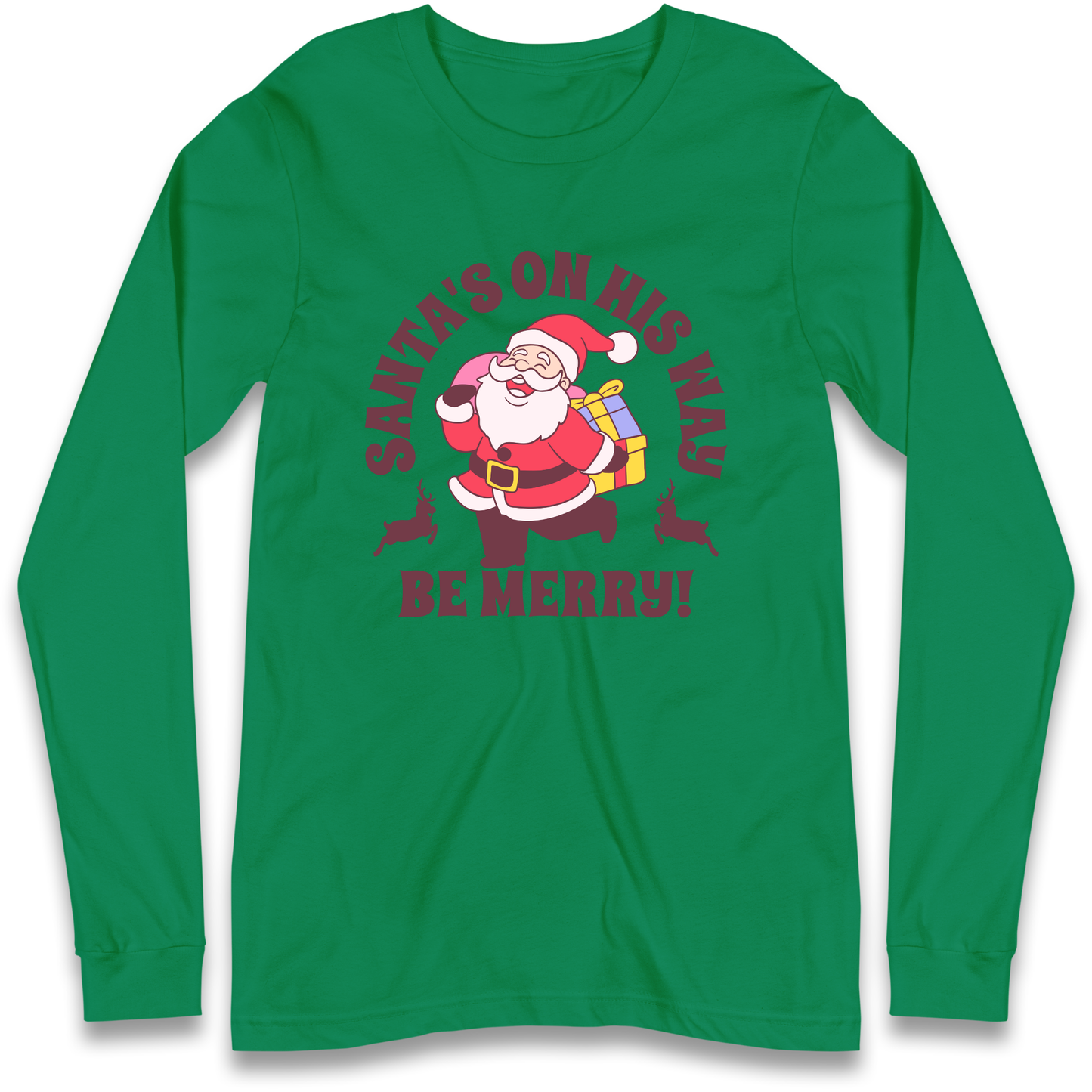Santa's On His Way Christmas Longsleeve T Shirt