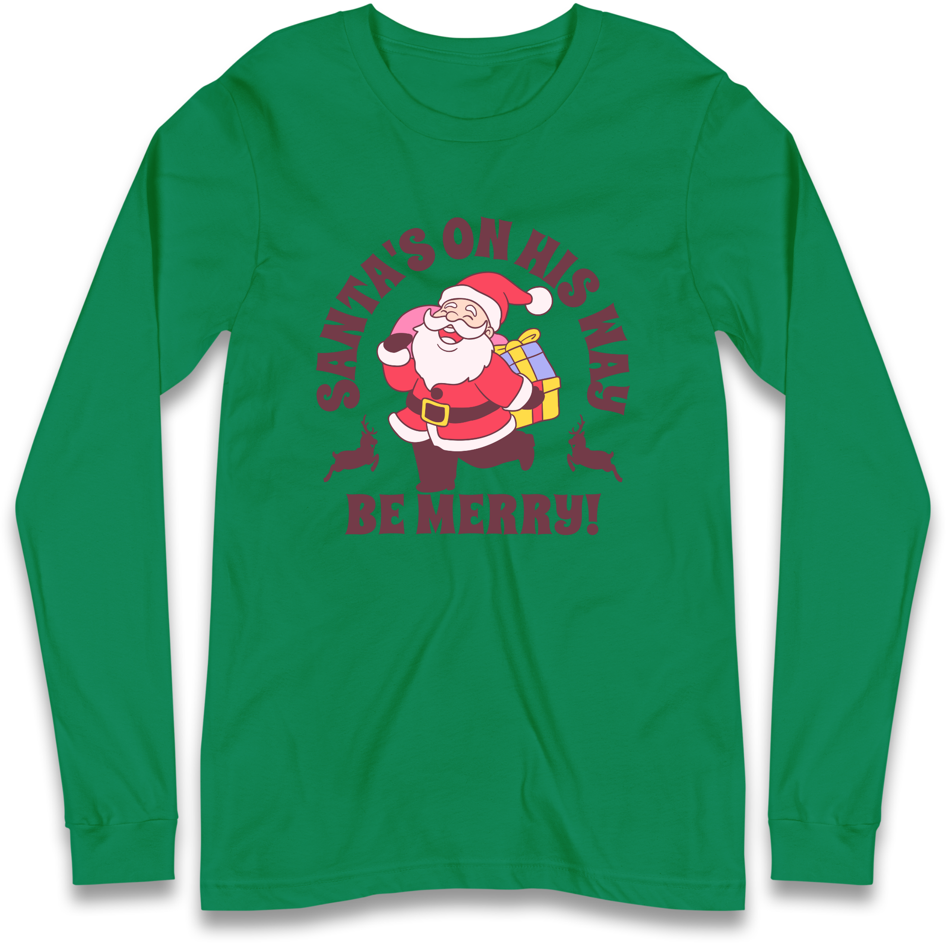 Santa's On His Way Christmas Longsleeve T Shirt