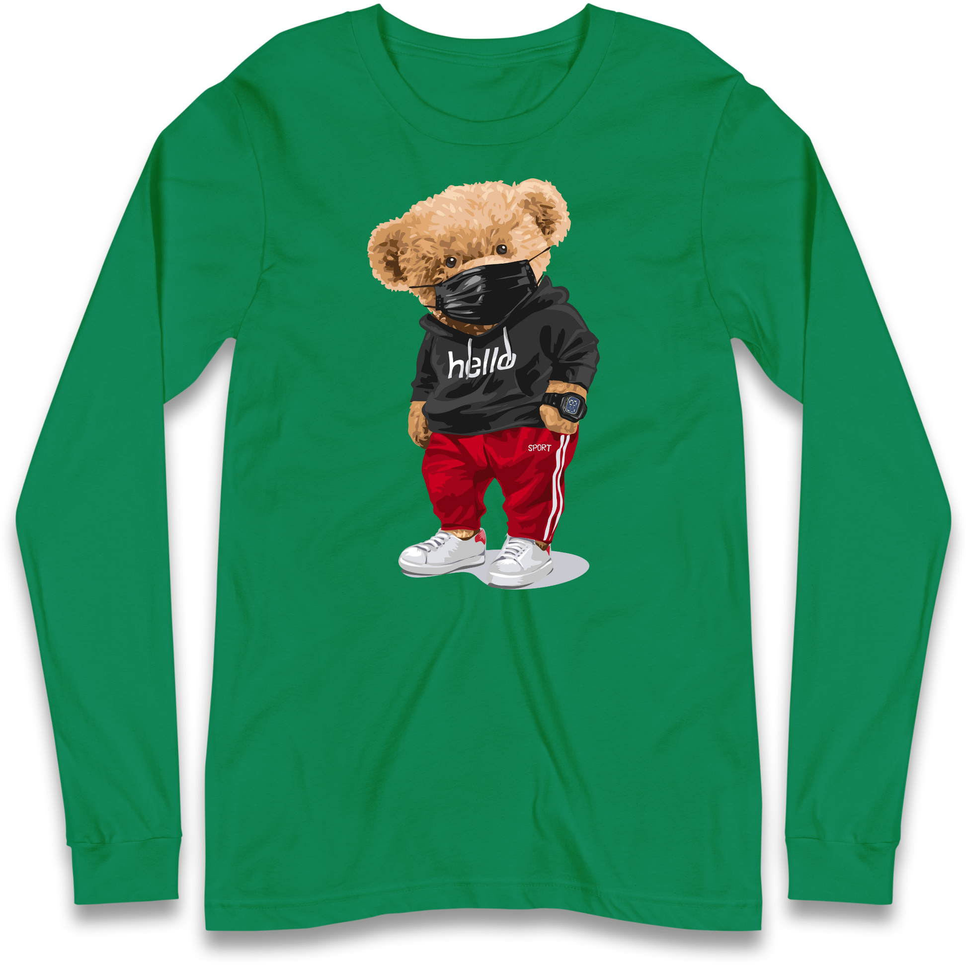 Teddy Bear Hello Streetwear Longsleeve T Shirt