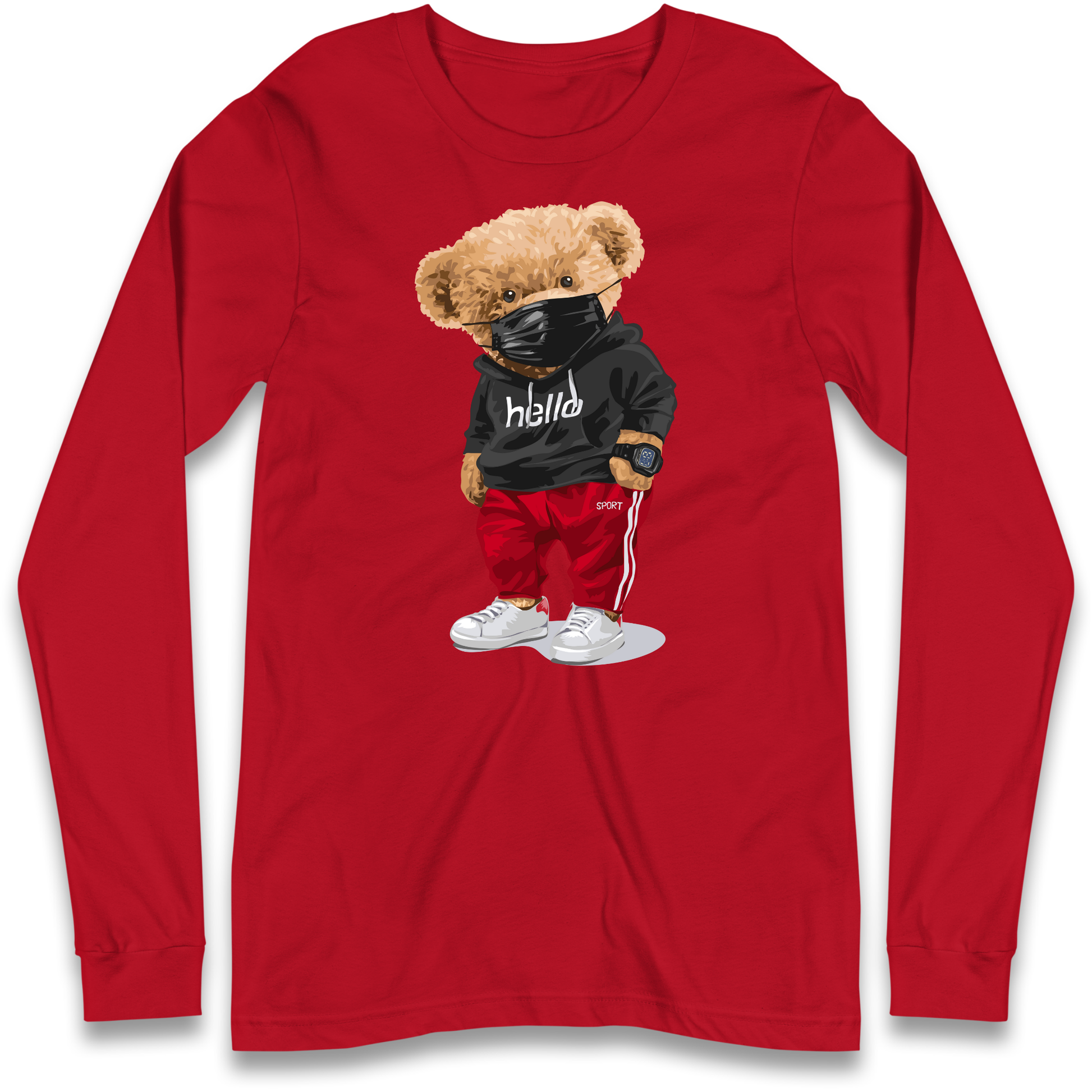 Teddy Bear Hello Streetwear Longsleeve T Shirt