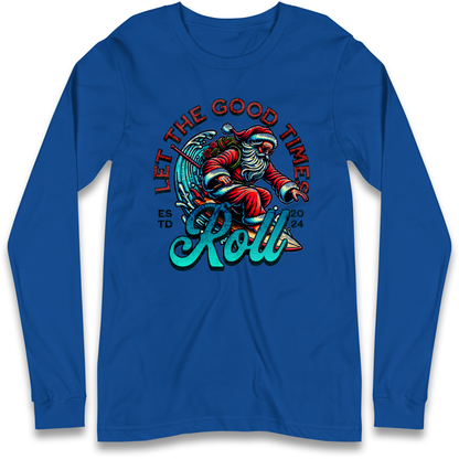 Santa Surfing Let The Good Times Roll Christmas Longsleeve T Shirt