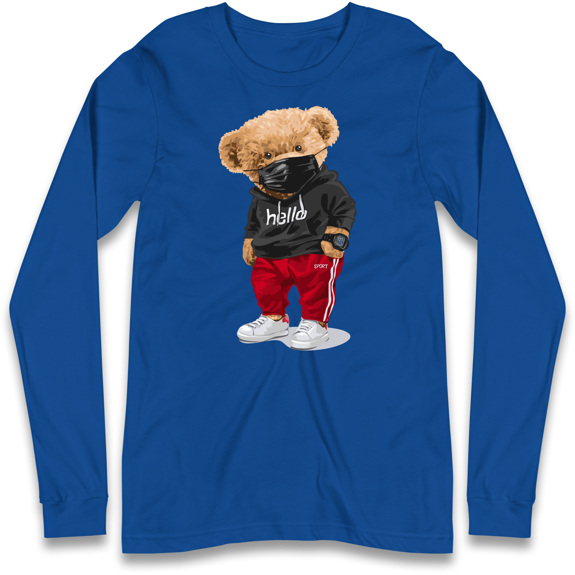 Teddy Bear Hello Streetwear Longsleeve T Shirt
