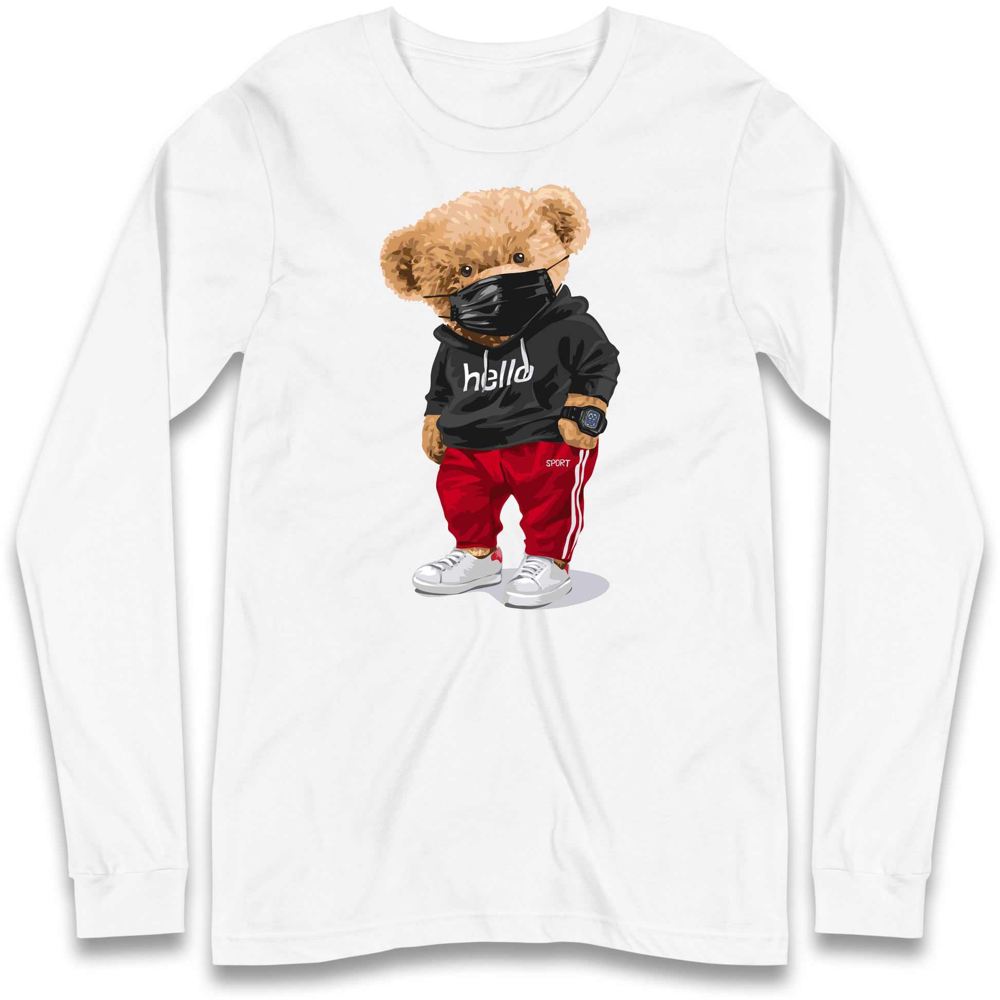 Teddy Bear Hello Streetwear Longsleeve T Shirt