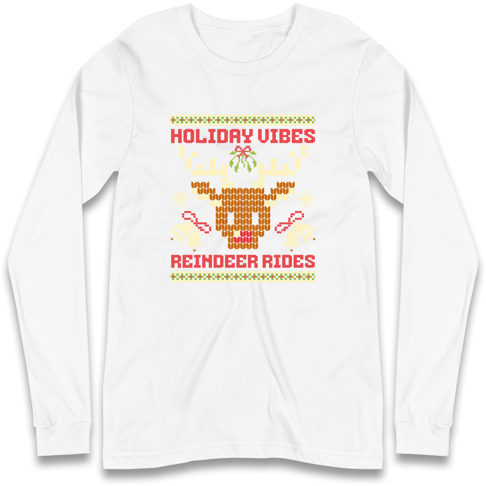 Holiday Vibes Reindeer Rides Christmas Longsleeve T Shirt