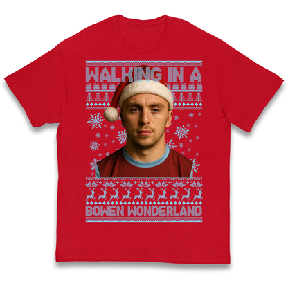 Jared Bowen walking in a Bowen Wonderland Christmas kids t shirt