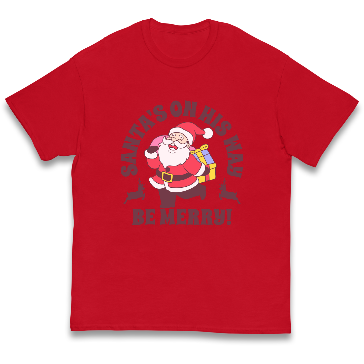 Santa's On His Way Christmas kids t shirt