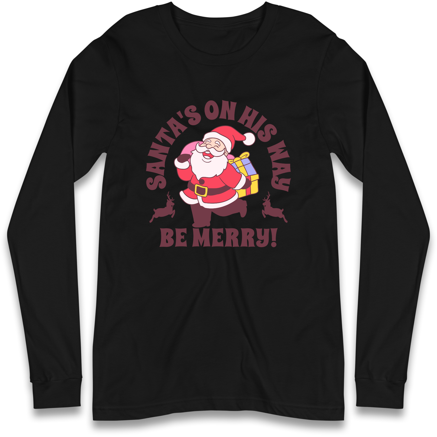 Santa's On His Way Christmas Longsleeve T Shirt