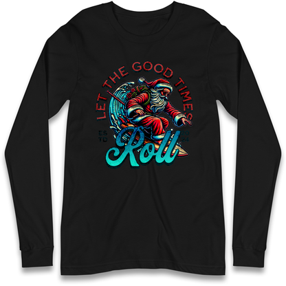 Santa Surfing Let The Good Times Roll Christmas Longsleeve T Shirt