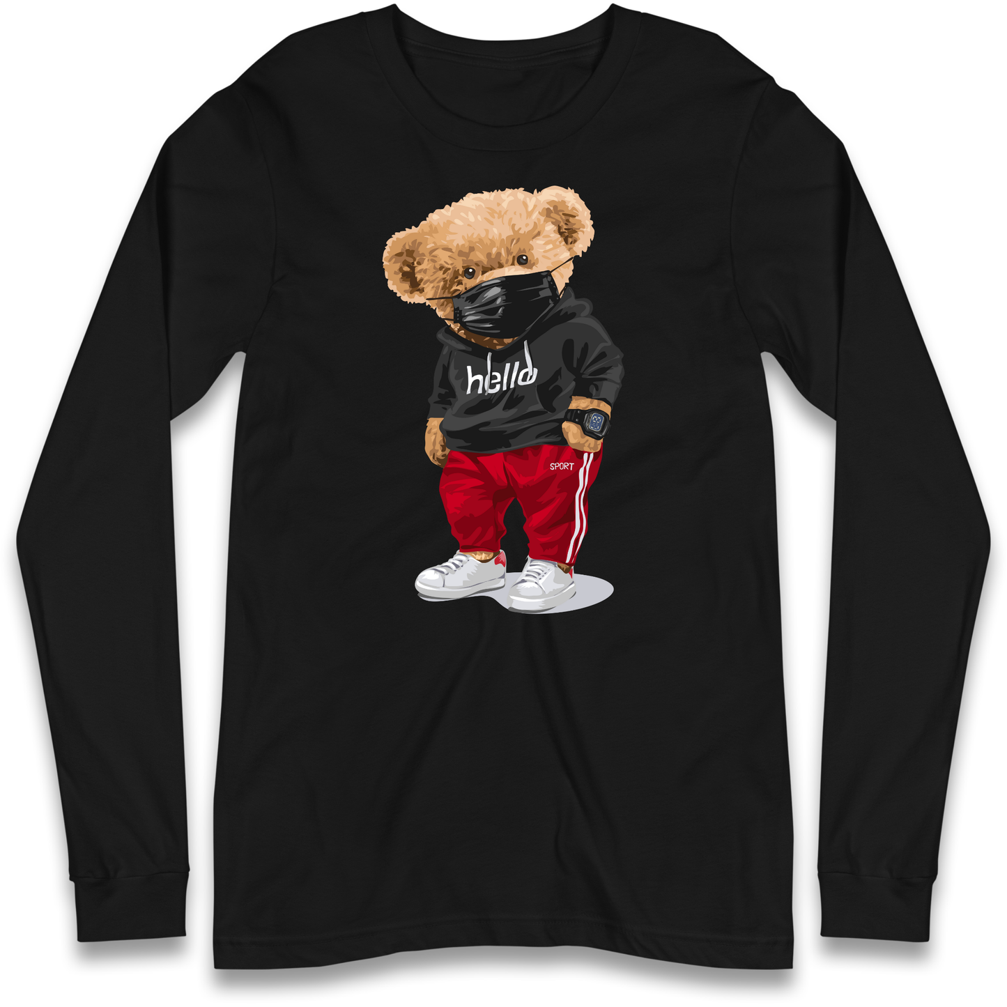 Teddy Bear Hello Streetwear Longsleeve T Shirt