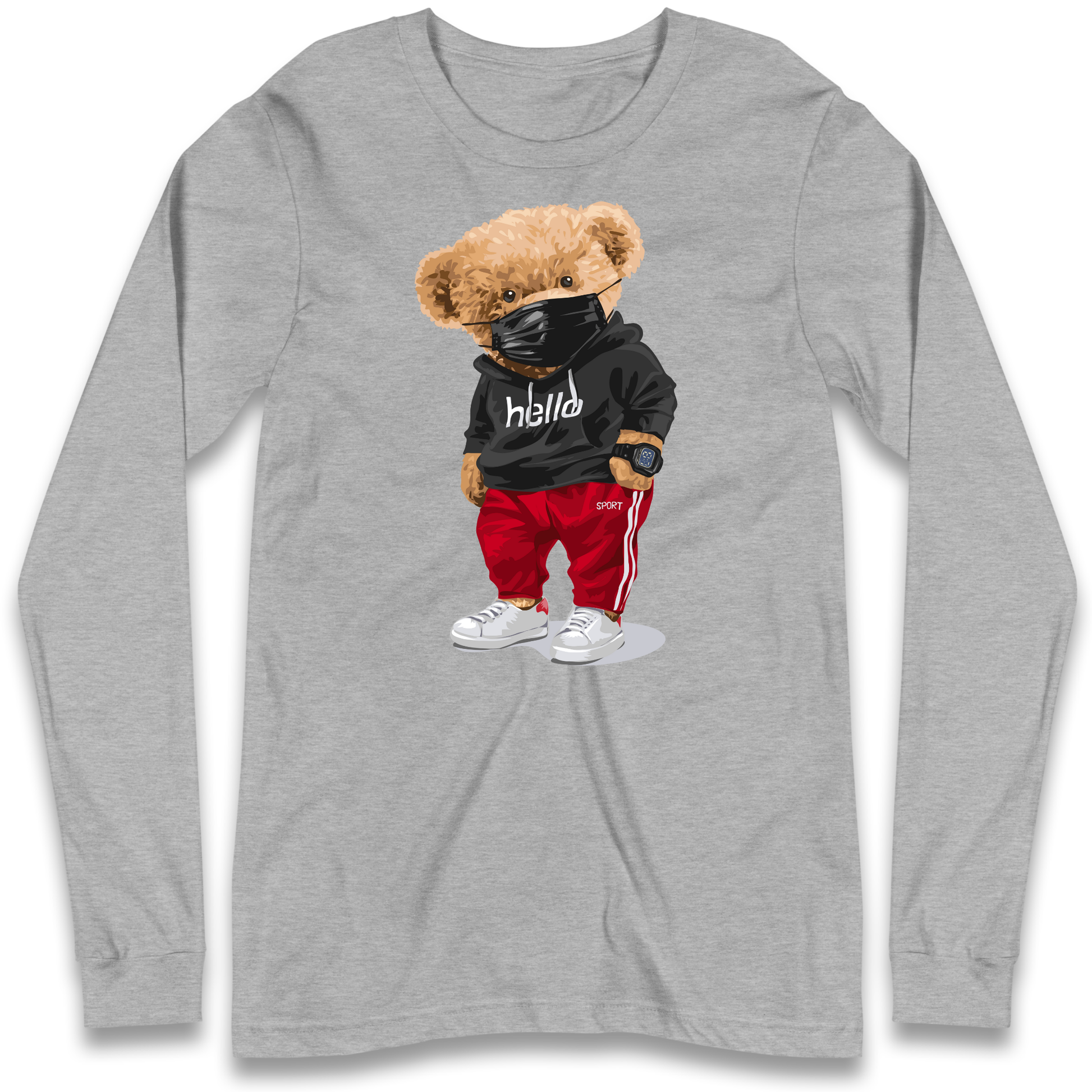Teddy Bear Hello Streetwear Longsleeve T Shirt