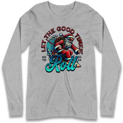 Santa Surfing Let The Good Times Roll Christmas Longsleeve T Shirt