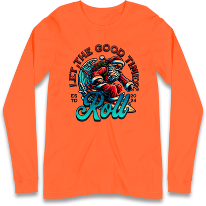 Santa Surfing Let The Good Times Roll Christmas Longsleeve T Shirt