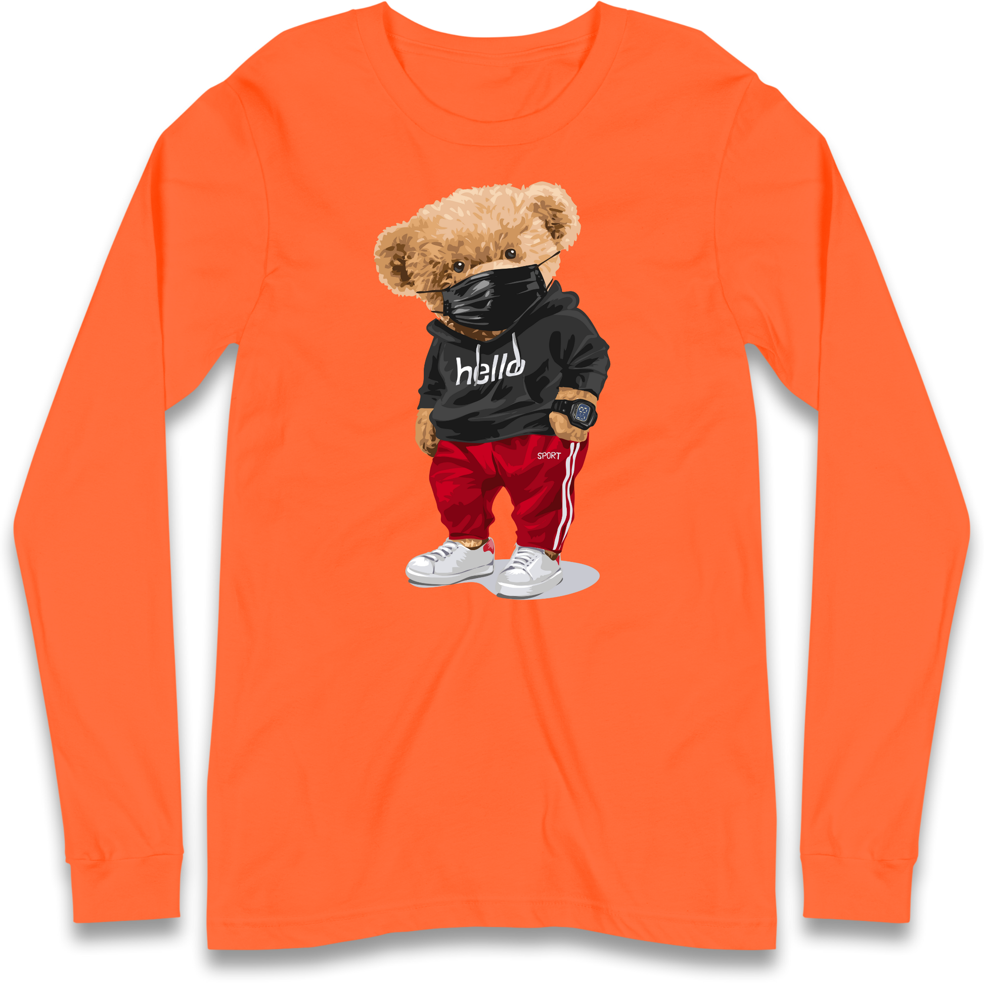 Teddy Bear Hello Streetwear Longsleeve T Shirt